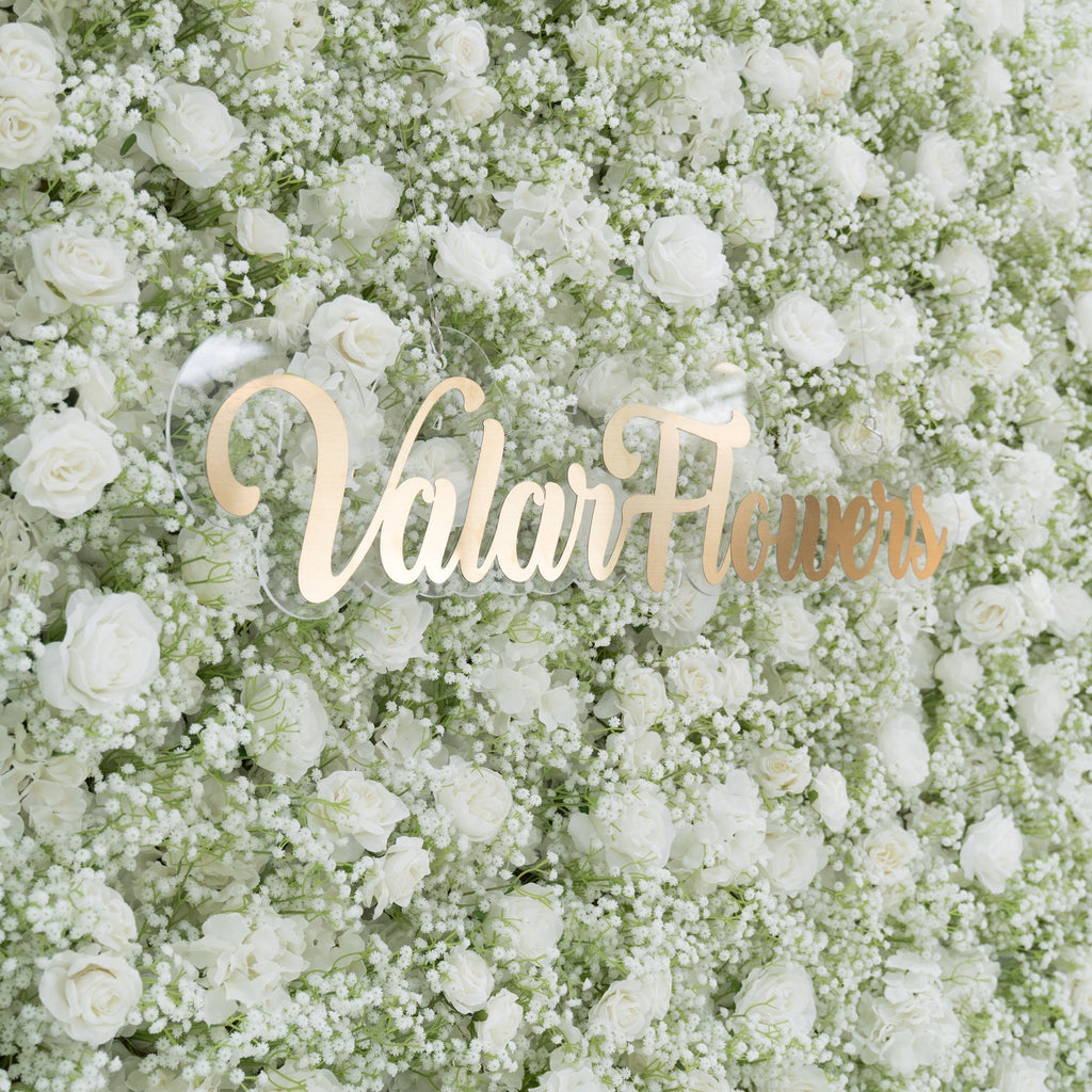 ValarFlowers Artificial Floral Wall Backdrop: Serene Meadows Artificial Floral Wall Backdrop: White Rose & Baby's Breath Edition-VF-268-2
