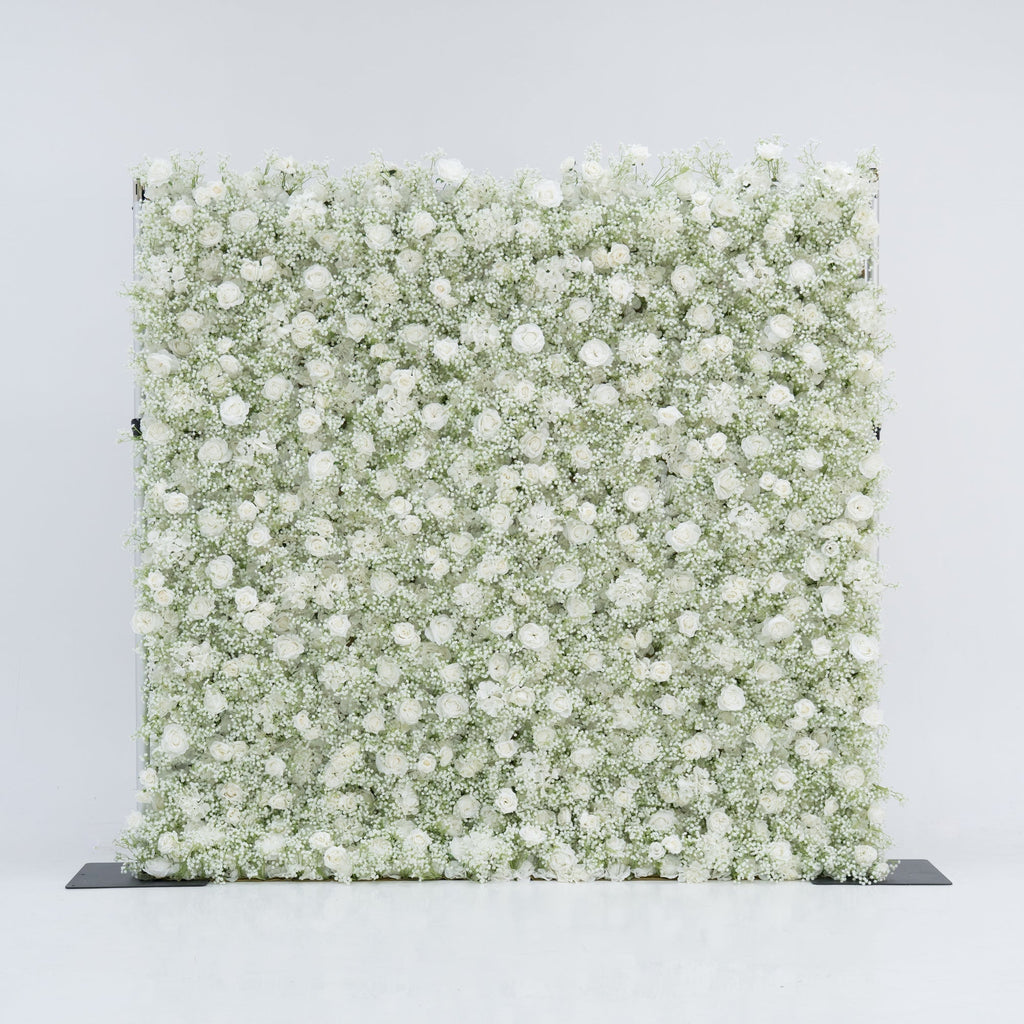 ValarFlowers Artificial Floral Wall Backdrop: Serene Meadows Artificial Floral Wall Backdrop: White Rose & Baby's Breath Edition-VF-268-2