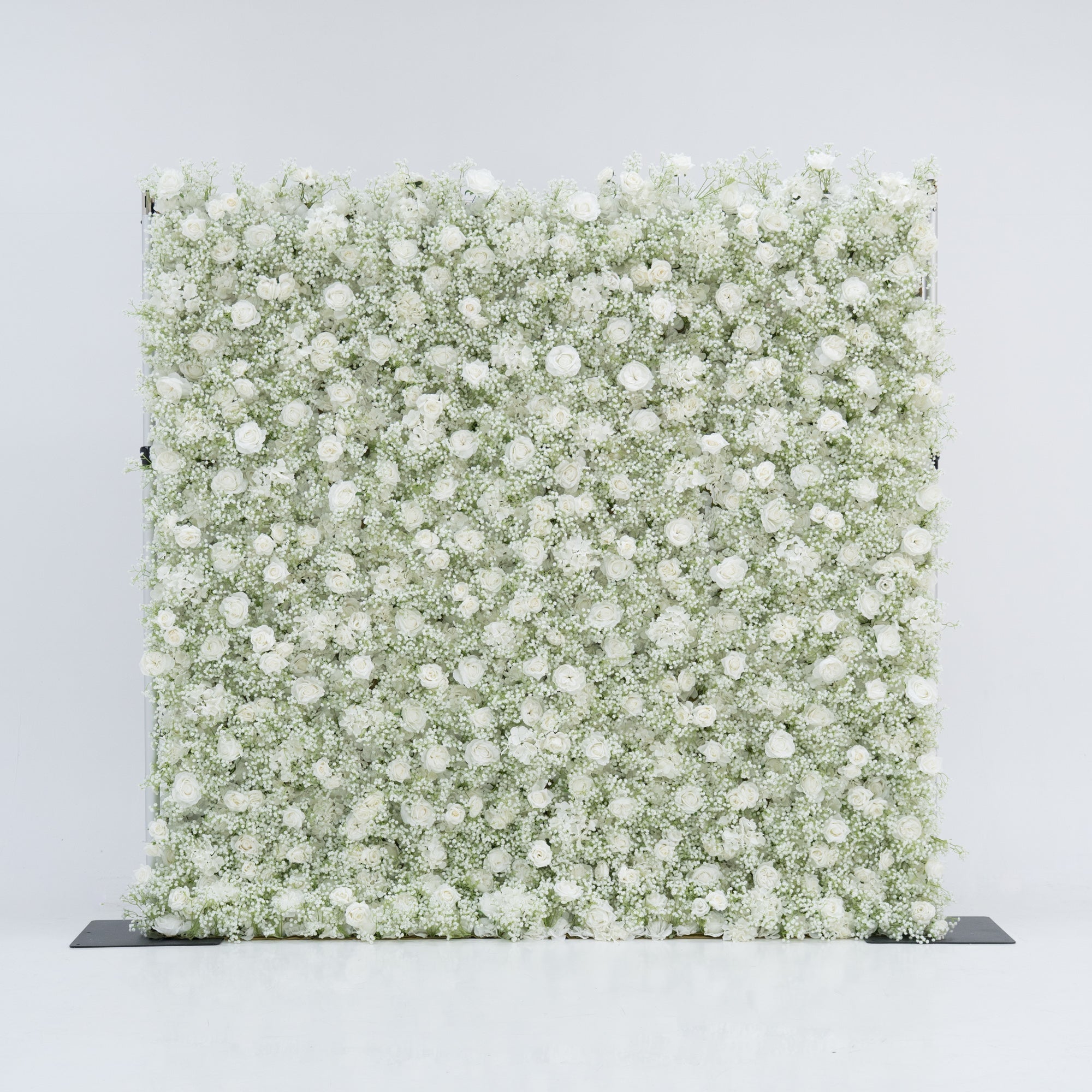 ValarFlowers Artificial Floral Wall Backdrop: Serene Meadows Artificial Floral Wall Backdrop: White Rose & Baby's Breath Edition-VF-268-2