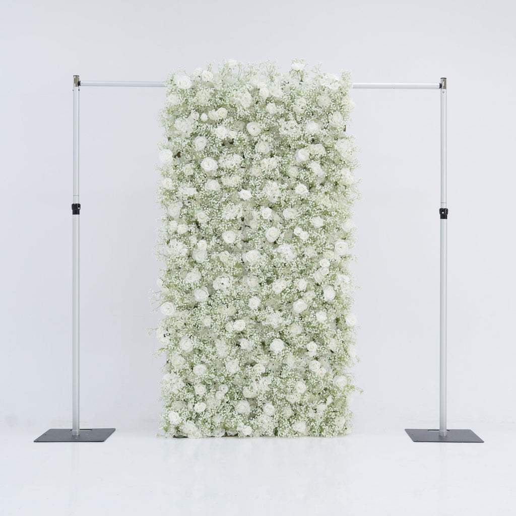 ValarFlowers Artificial Floral Wall Backdrop: Serene Meadows Artificial Floral Wall Backdrop: White Rose & Baby's Breath Edition-VF-268-2