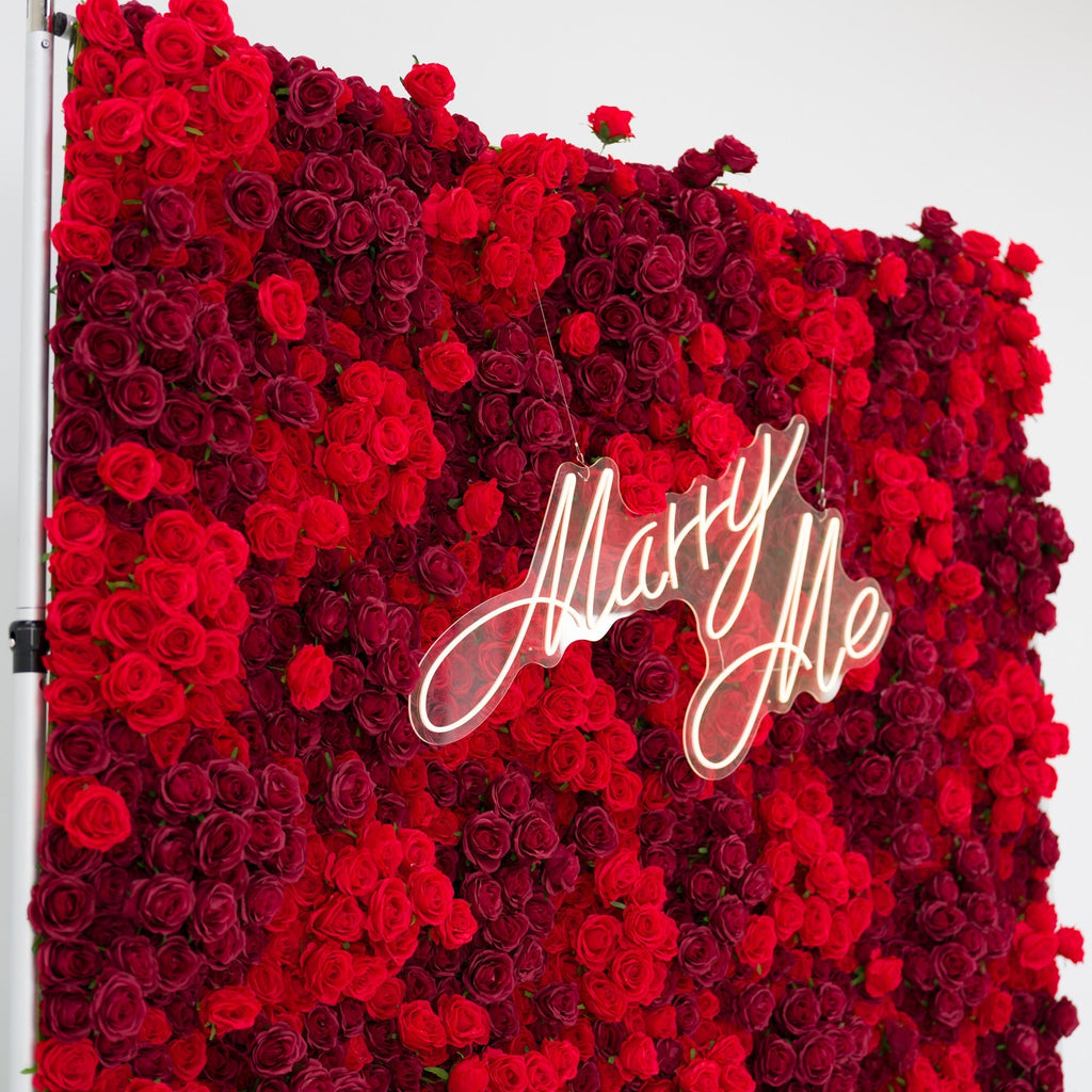 Valar Flowers Roll Up Fabric Artificial Flower Wall Crimson Coronation: A Regal Array of Red Roses Radiating Romance and Reverence-VF-172