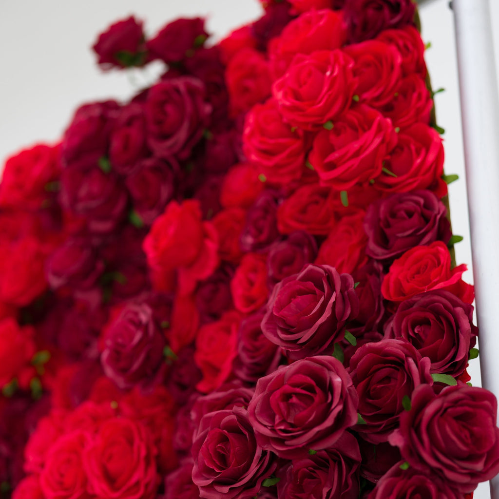 Valar Flowers Roll Up Fabric Artificial Flower Wall Crimson Coronation: A Regal Array of Red Roses Radiating Romance and Reverence-VF-172