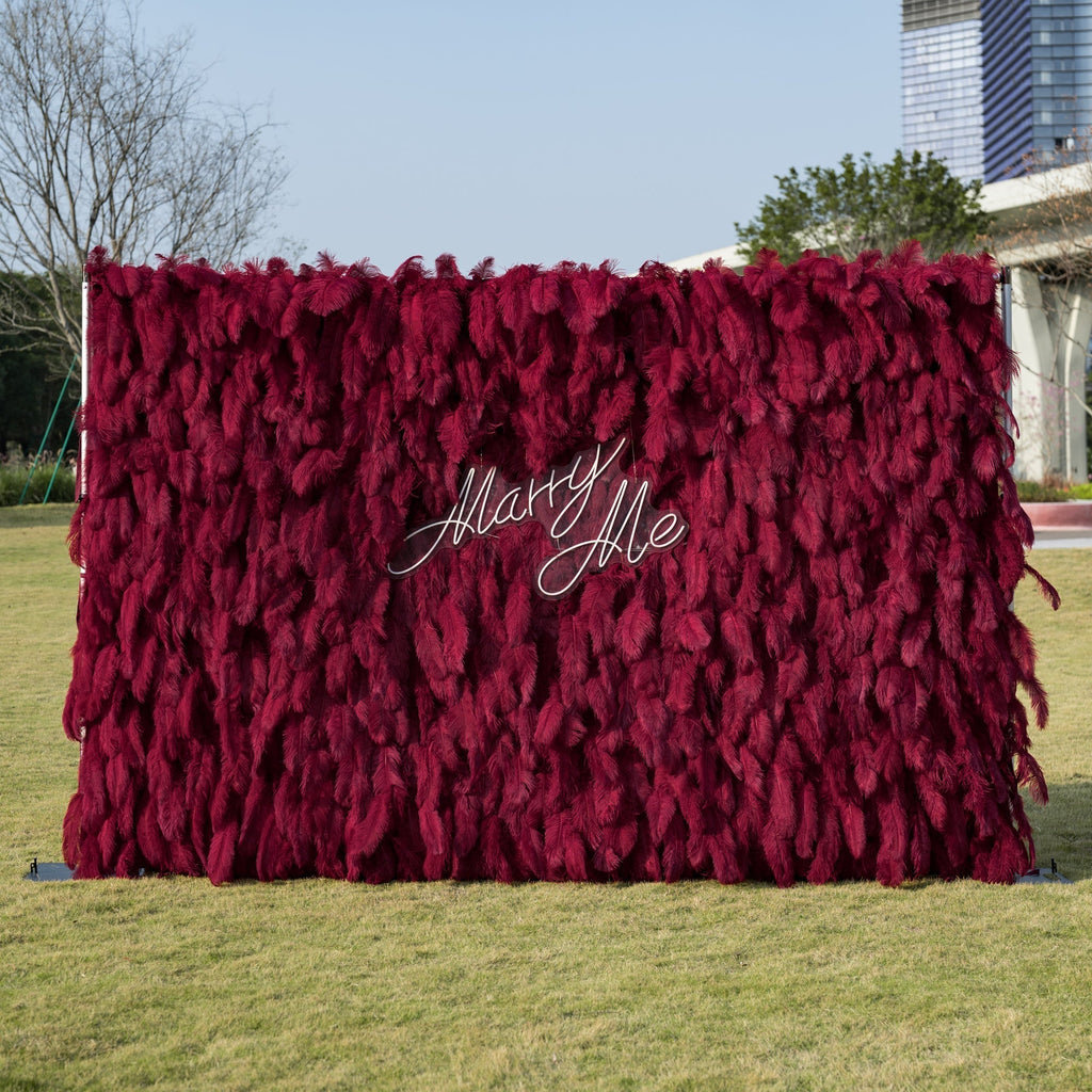 ValarFlowers Burgundy Artificial Feather Backdrop: Luxe Plume Display with 7+ Color Options & Custom Services. DIY Photo Booth Decoration-VF-164-Burgundy
