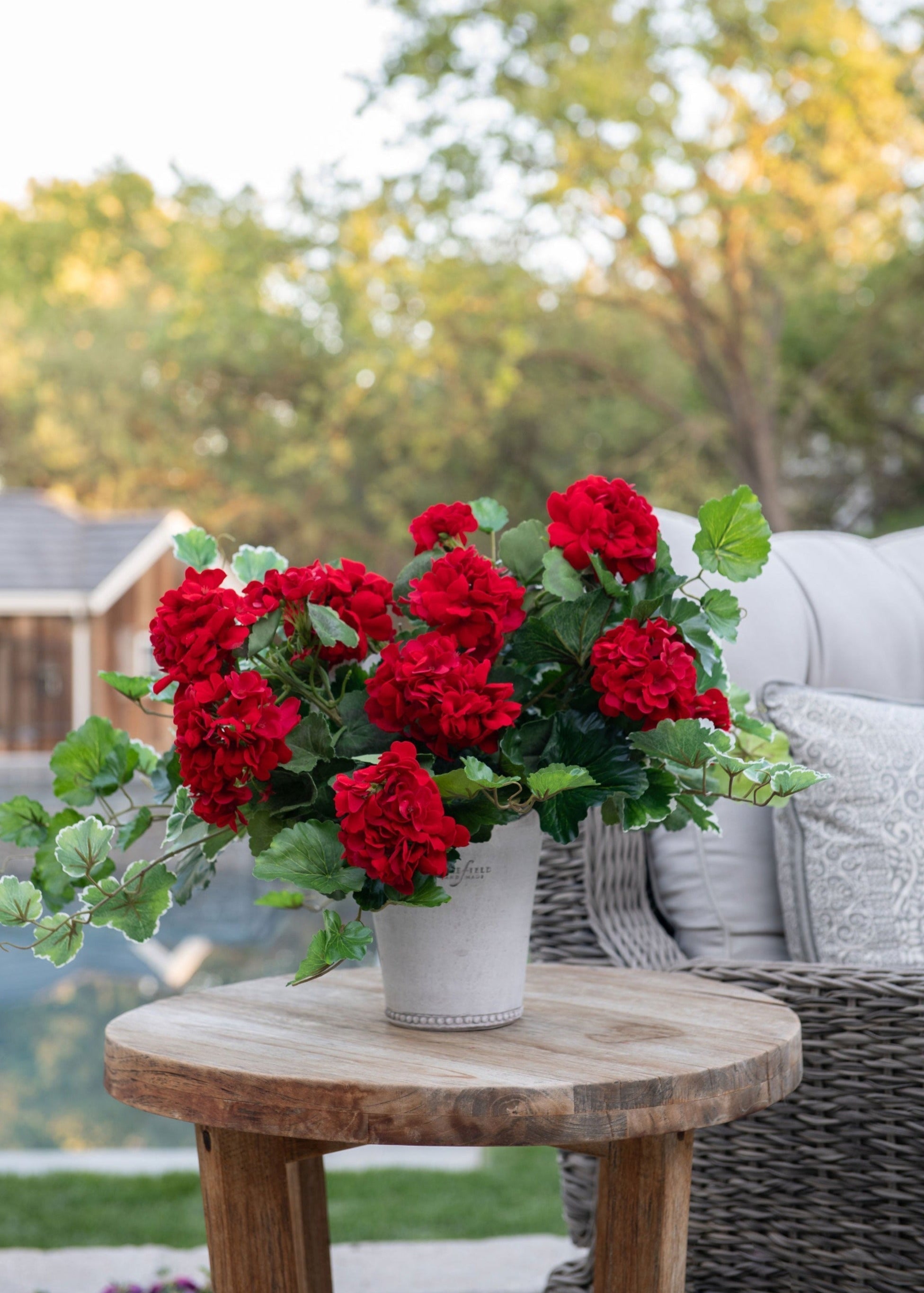 Outdoor Fake Flowers | Water Resistant Outdoor Red Geranium Bush - 18