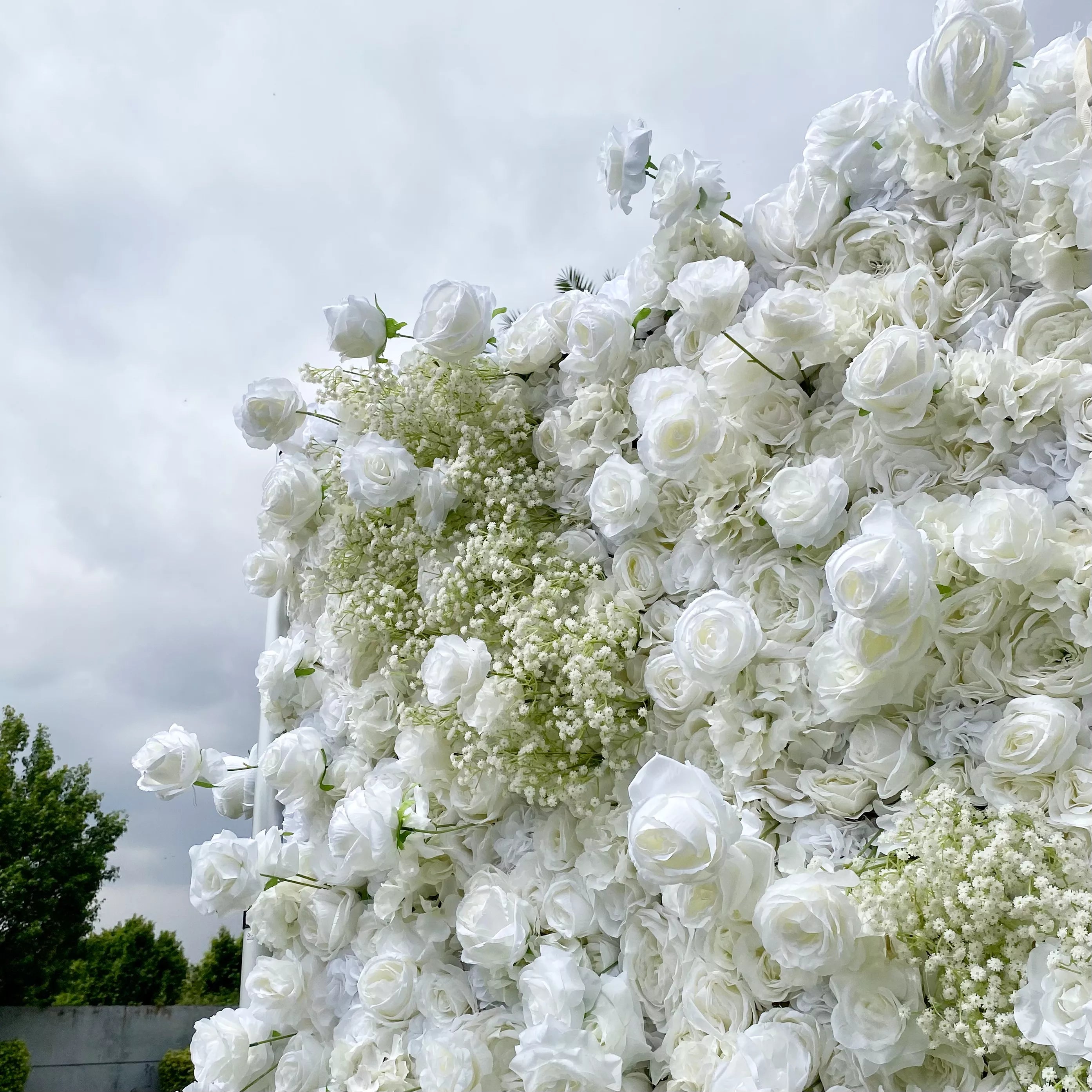 Elegant White & Green Flower Wall Backdrop - Wall - Bridal - Wedding Venues VF-340-2