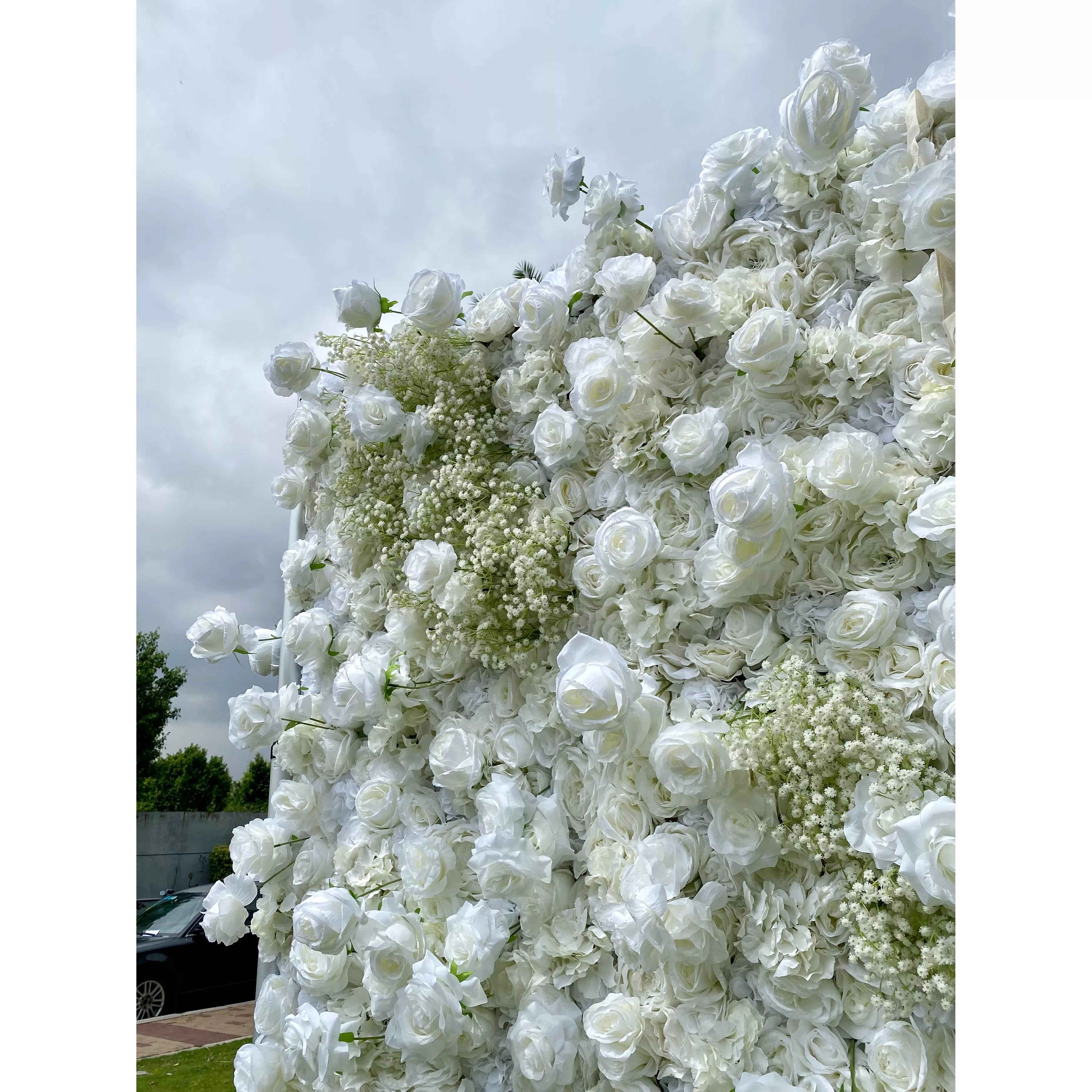 Elegant White & Green Flower Wall Backdrop - Wall - Bridal - Wedding Venues VF-340-2