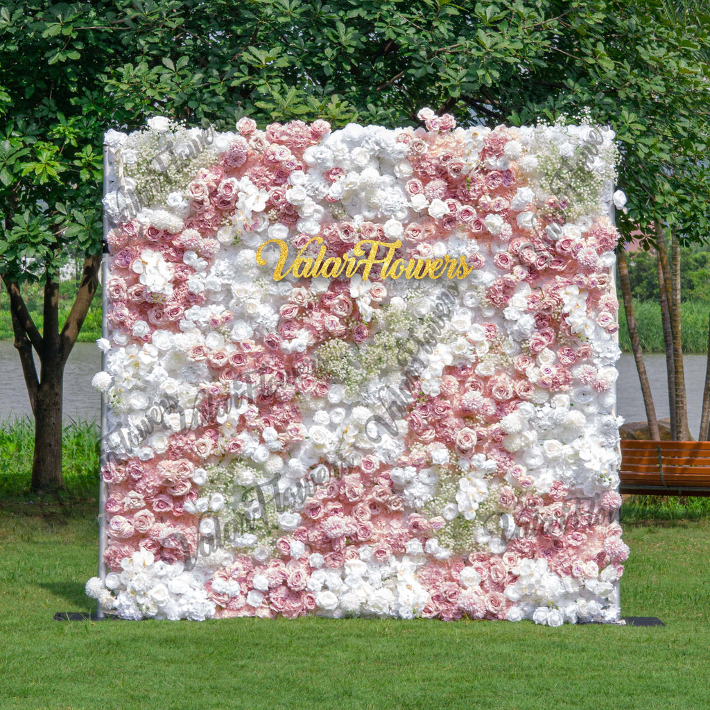 Romantic Floral Backdrop - Blush Nude and White Artificial Flower Wall for Weddings. Events. and Special Occasions-VF-418