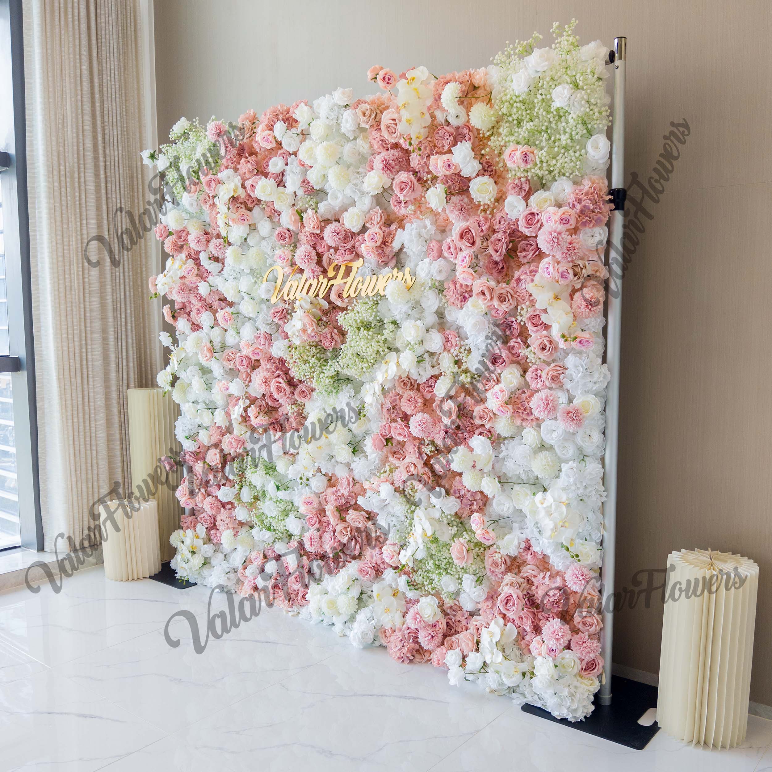 Romantic Floral Backdrop - Blush Nude and White Artificial Flower Wall for Weddings. Events. and Special Occasions-VF-418