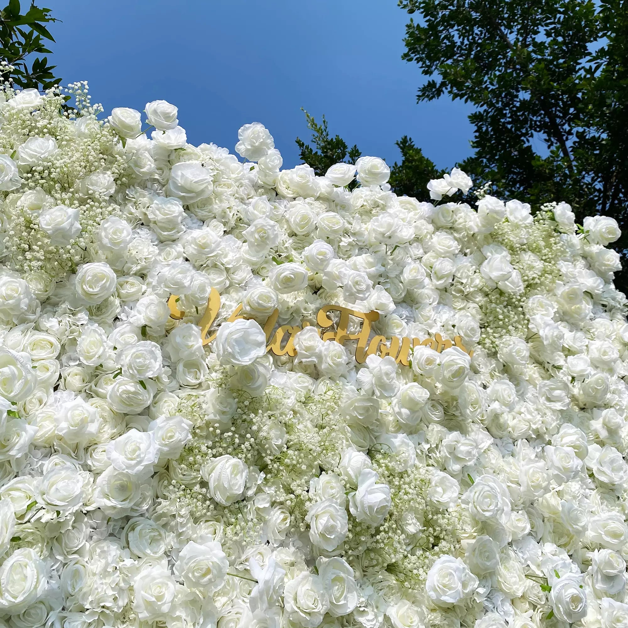 Elegant White & Green Flower Wall Backdrop - Wall - Bridal - Wedding Venues VF-340-2