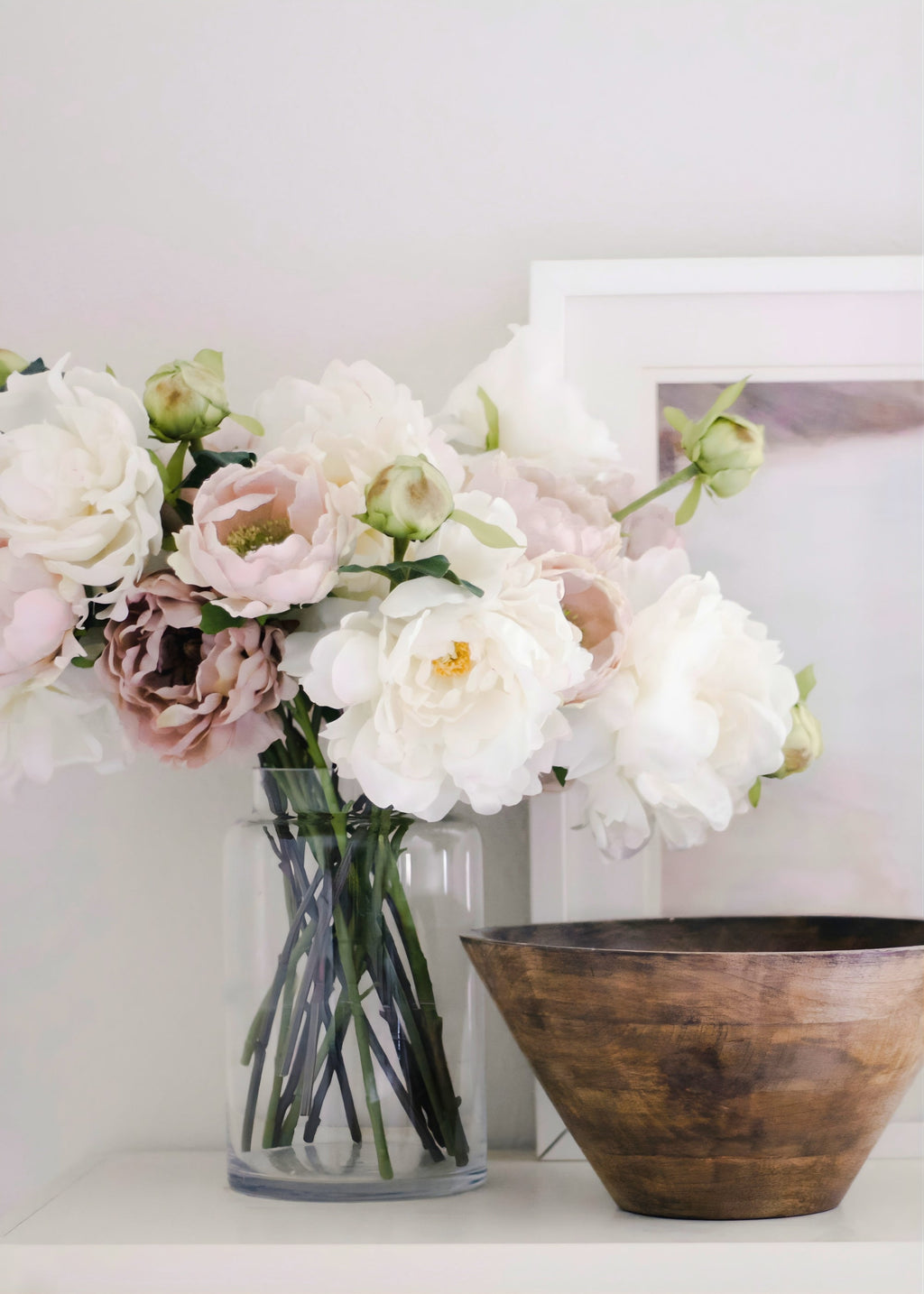 Artificial Peony Flower in Mauve Beige - 18.5