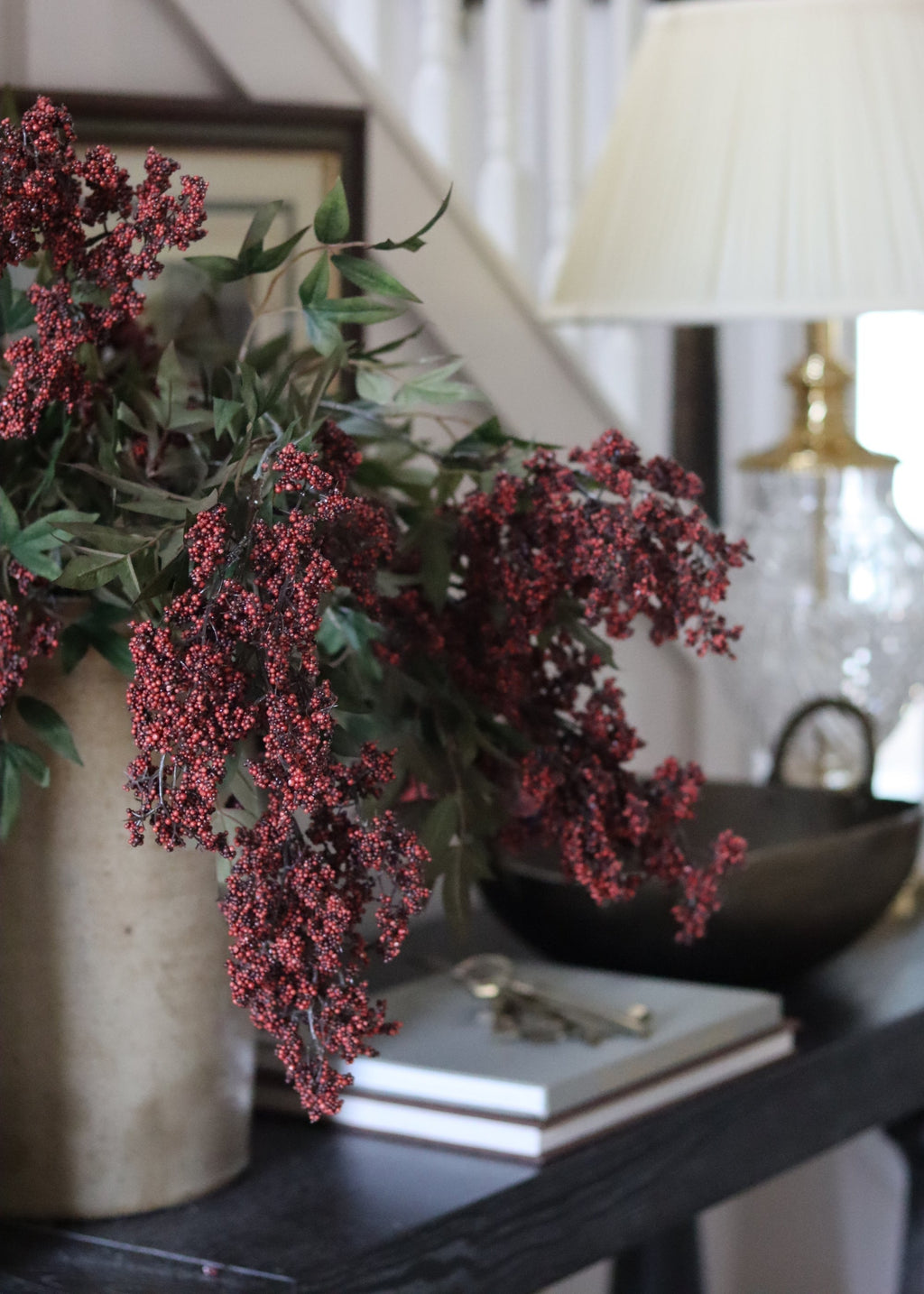 Burgundy Fake Hanging Nandina Berry Branch - 45