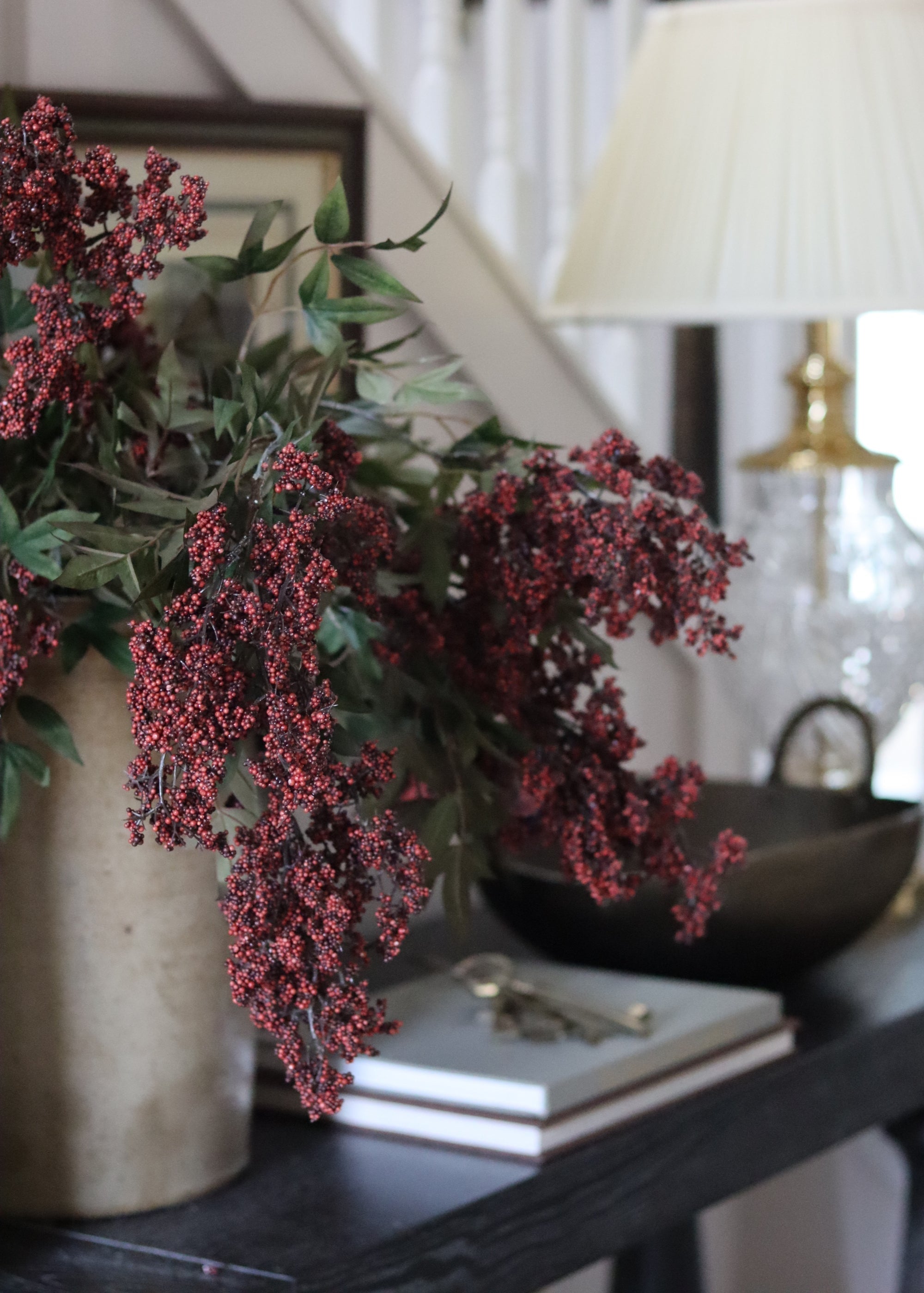 Burgundy Fake Hanging Nandina Berry Branch - 45