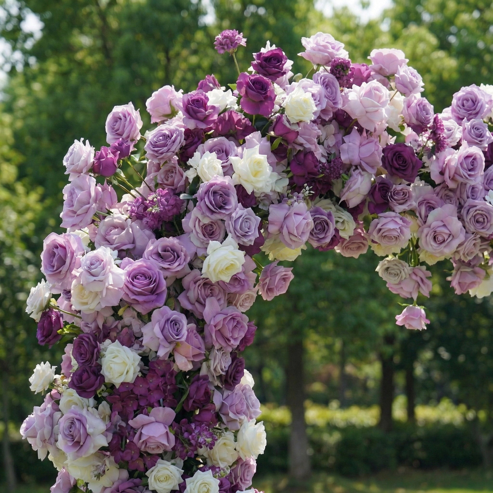 Valar Flowers Heart-Shaped Purple & White Floral Arch with Optional Marry Me LED Sign-VA-367