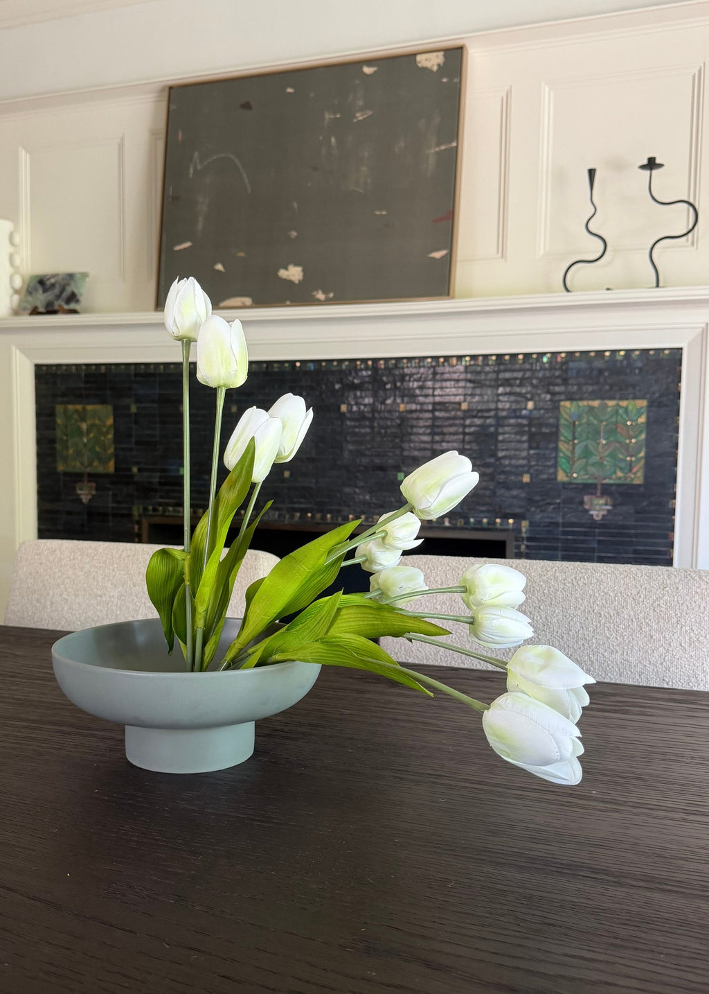 White and Green Fake Tulip Flower Bundle of 6 - 22