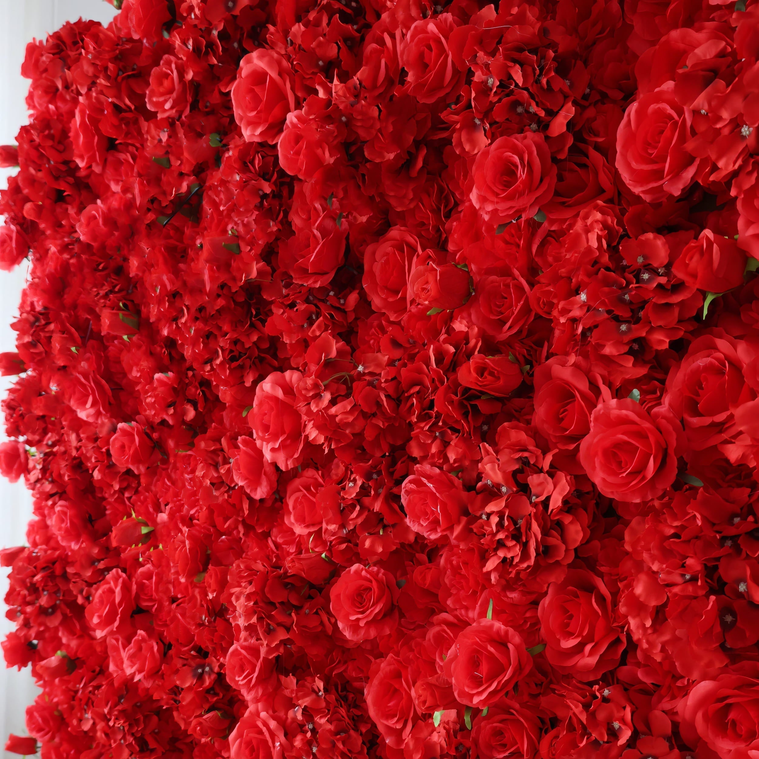 Valar Flowers Presents: Red Blossom Bliss – A Dense Array of Roses in an Artificial Fabric Flower Wall-VF-157-3