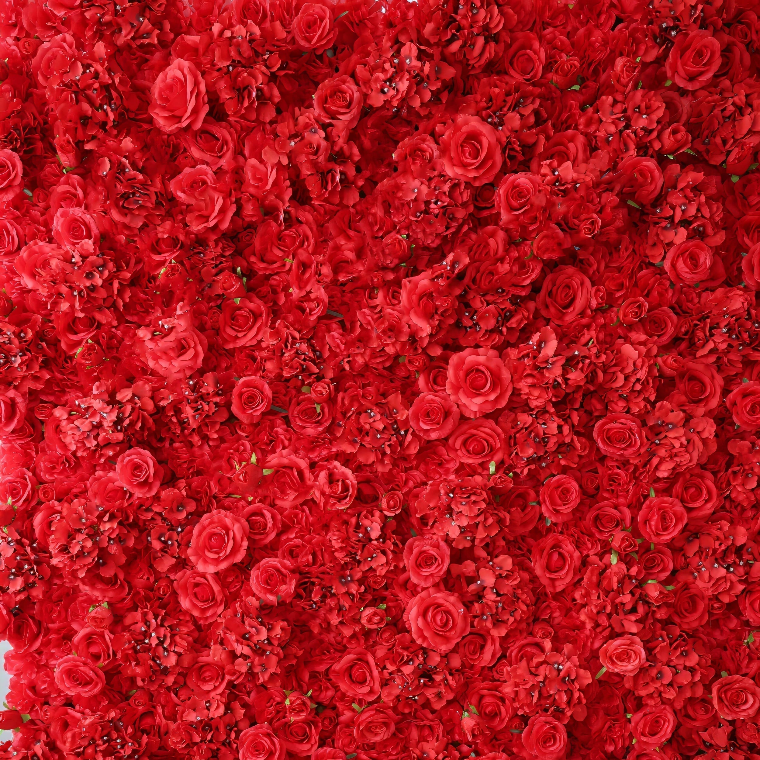 Valar Flowers Presents: Red Blossom Bliss – A Dense Array of Roses in an Artificial Fabric Flower Wall-VF-157-3