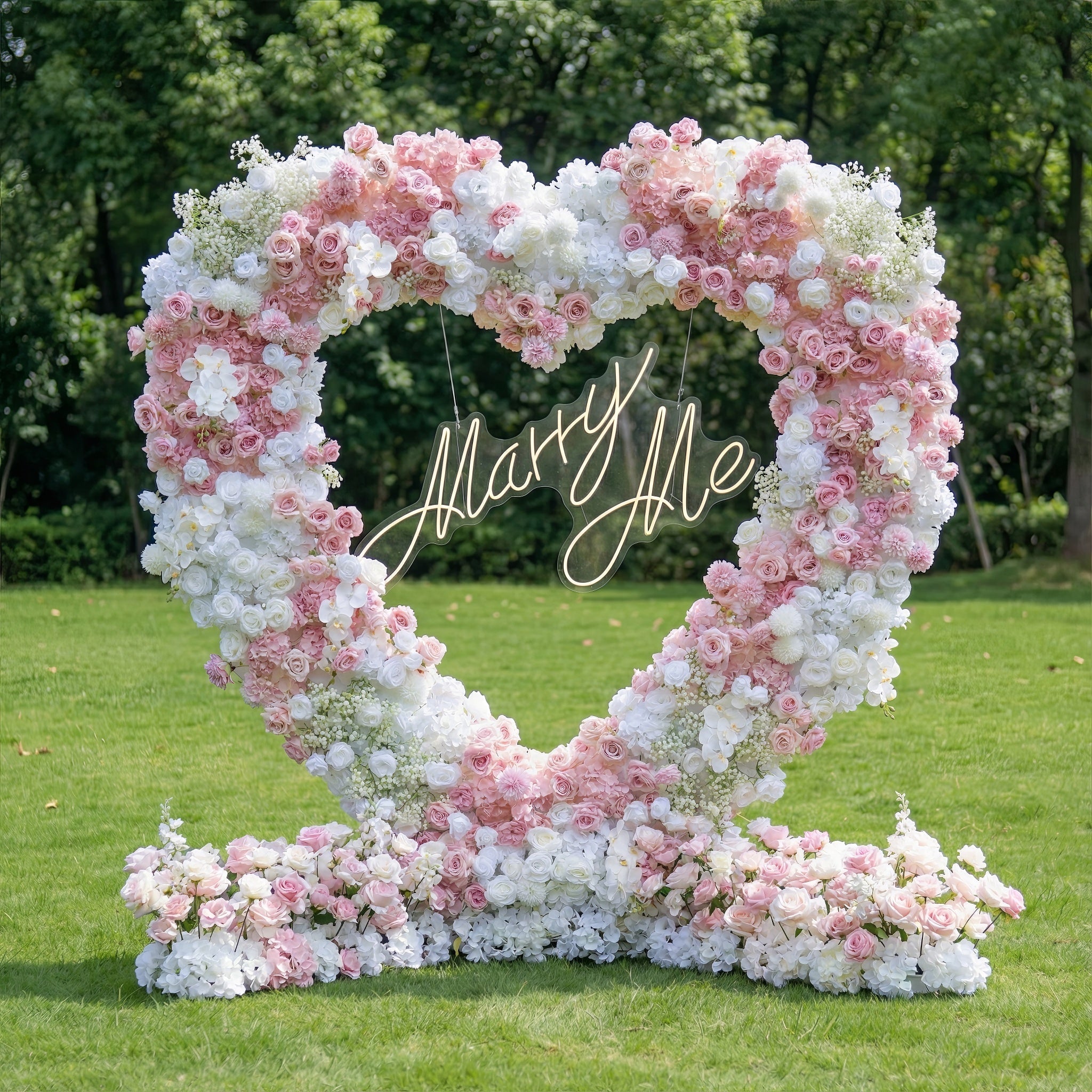 Valar Flowers Heart-Shaped Pink & White Floral Arch: Romantic Proposal & Wedding Backdrop-VA-366