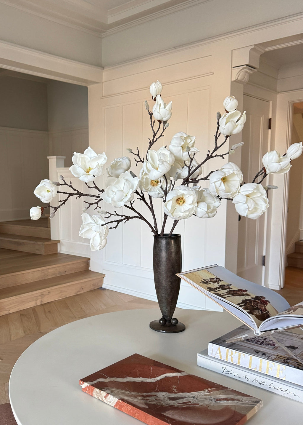 Artificial Magnolia Flower Branch in White - 39